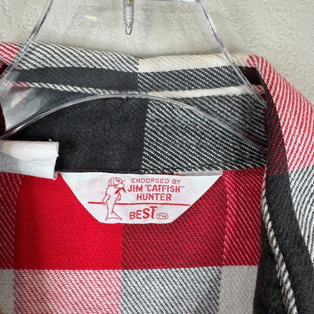 Jim Catfish Hunter Men's‎ Flannel Button Up Shirt Long Sleeve Red/Black/White 16 - Picture 7 of 16